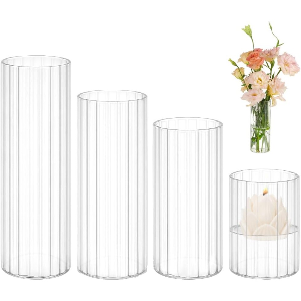 Candle Containers - แจกันทรงกระบอกแก้ว 4 ขนาด 3.5/5.5/6.7/7.8 นิ้ว แจกันใสสำหรับตกแต่งโต๊ะกลาง