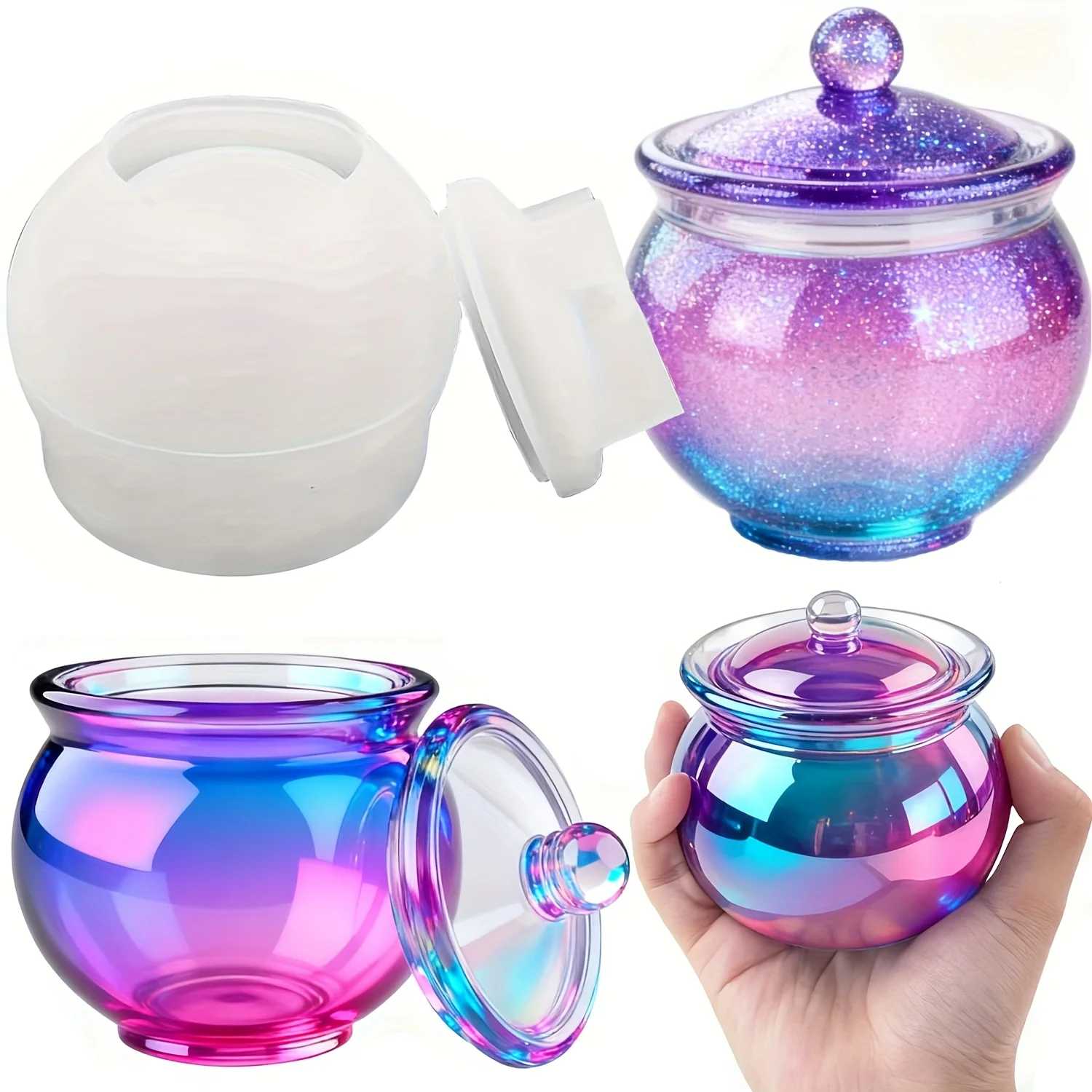 Candle Containers - แม่พิมพ์เรซิ่นทรงกลม 1 ชุด พร้อมฝาปิด กล่องเก็บเครื่องประดับ DIY