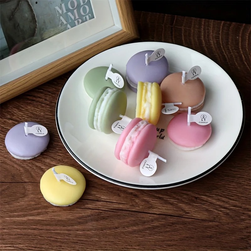 Soy Wax - เทียนหอมรูปมาการอง 1/5 ชิ้น ทำจากขี้ผึ้งถั่วเหลือง สำหรับตกแต่งบ้าน งานแต่งงาน